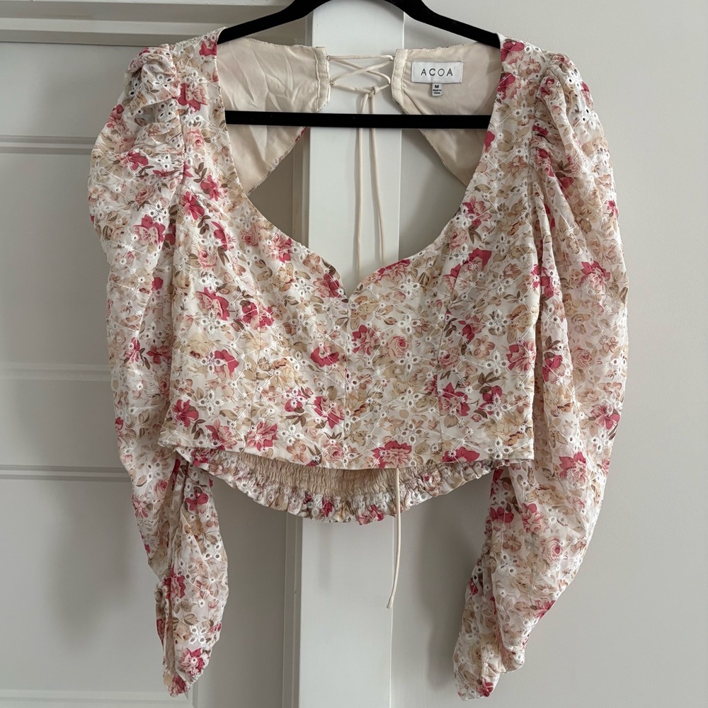 Floral Puff Sleeve Top - Pink and Cream